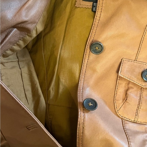 Vintage Y2K Zara Tan Leather Jacket Tailored Fit Hip Length - Picture 8 of 10